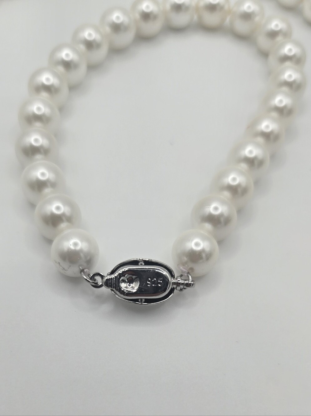 Sterling Sliver Faux Glass White Pearl Necklace and Bracelet Set - Picture 3 of 5